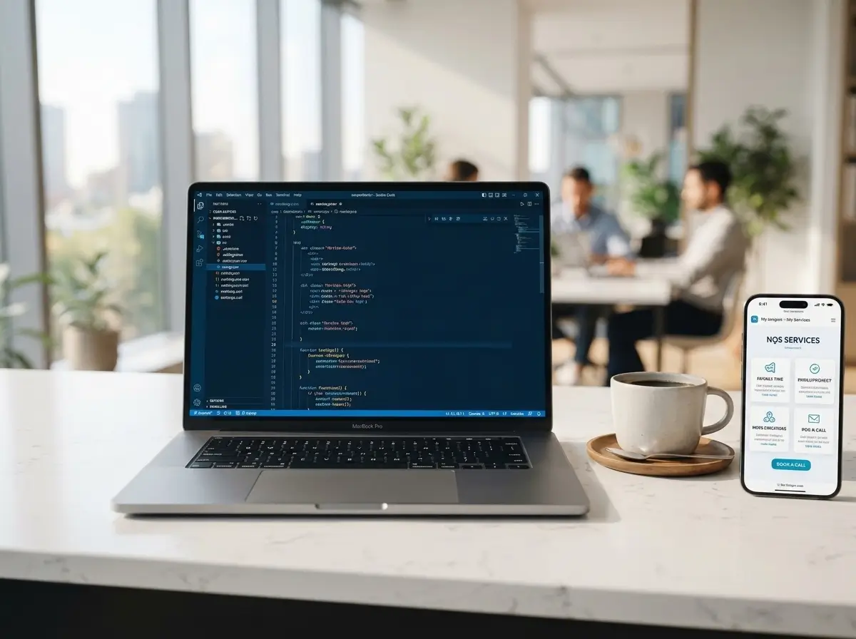 Laptop displaying web development code